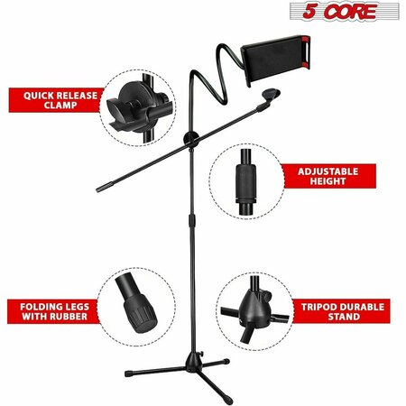 5 Core 5 Core Tripod Mic Stand w Phone Holder - Height Adjustable Max 5.5 Ft - Microphone Mount w Boom Arm MS MOB